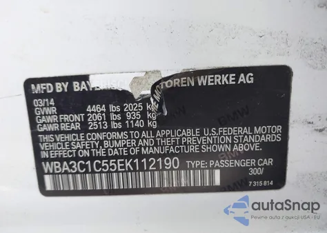 2014 BMW 328I из США, поврежденный, VIN WBA3C1C55EK112190